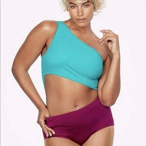 Cacique Sophie Theallet One-shoulder No-wire Monokini Swimsuit Teal Purple Sz 16